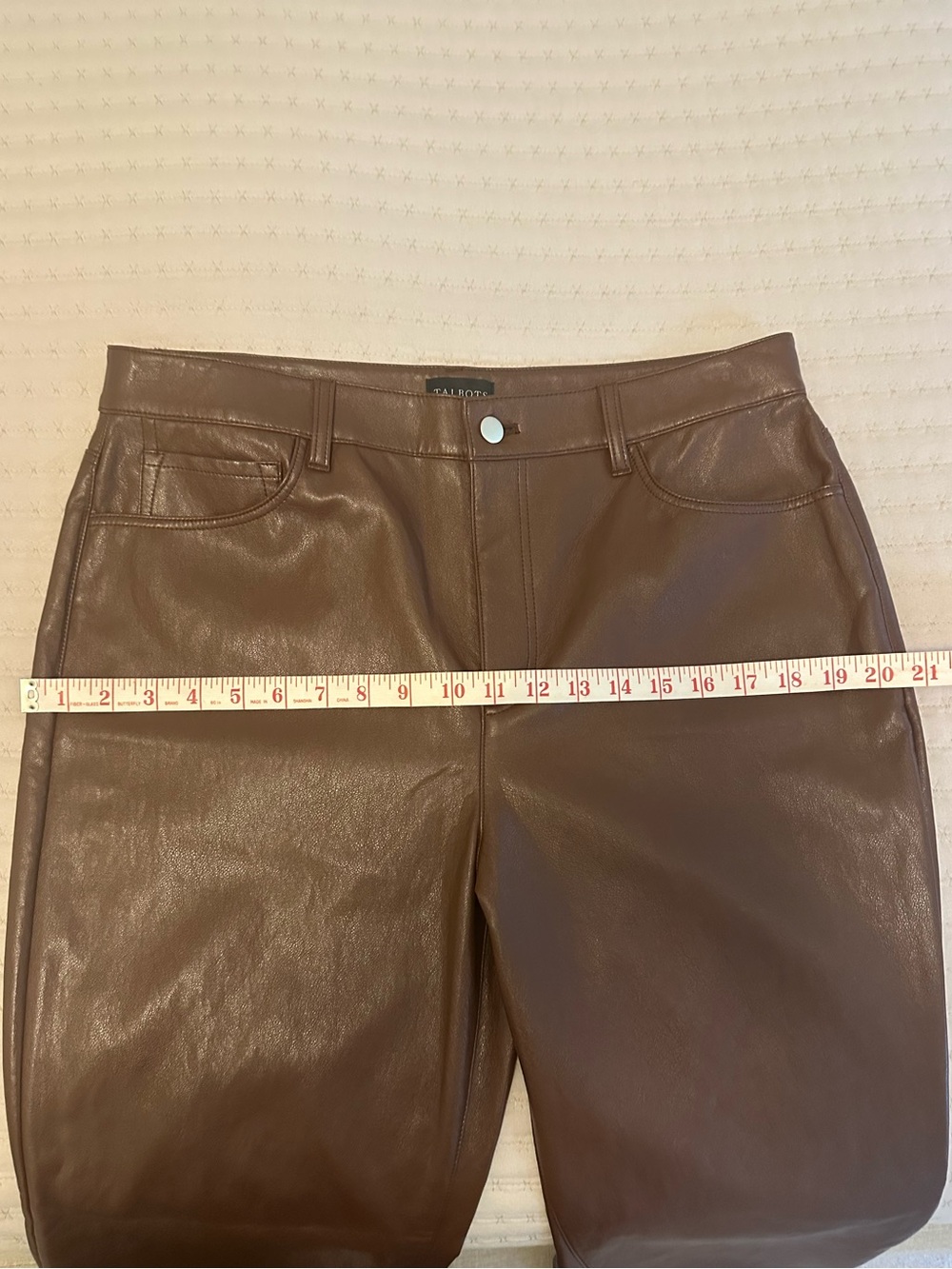 Talbots Faux Leather Straight Leg Pants Women’s Size 12 Brown 5 Pocket NWT - Picture 10 of 13